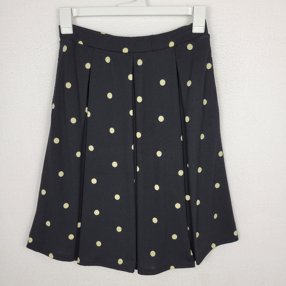 LuLaRoe Pleated‎ Polka Dot Midi Skirt Womens L Black Ivory Pockets Retro Boho